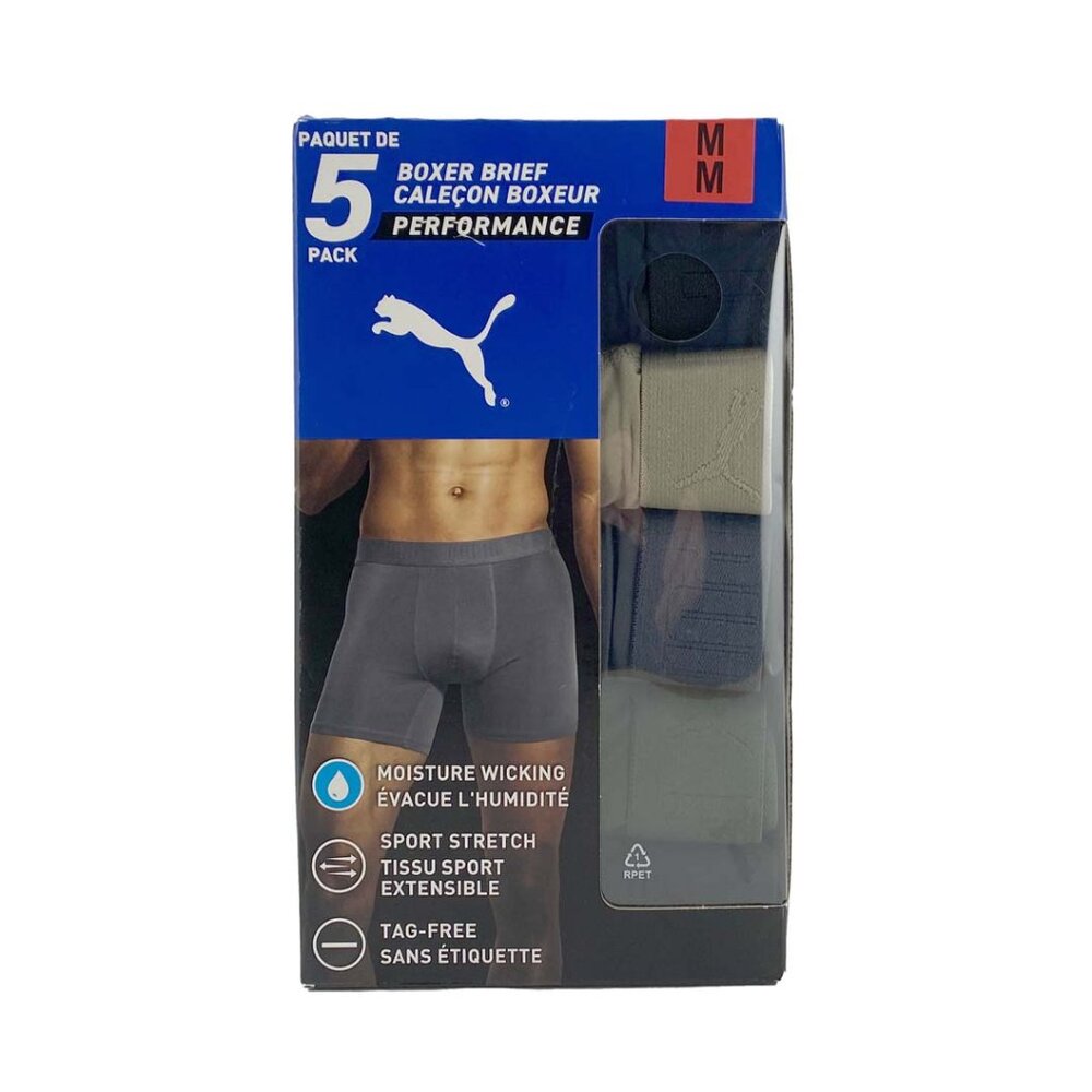 Puma Boxer Briefs | DRYCEL | 5 Pack | Black, Green & Blue | Medium **NEW